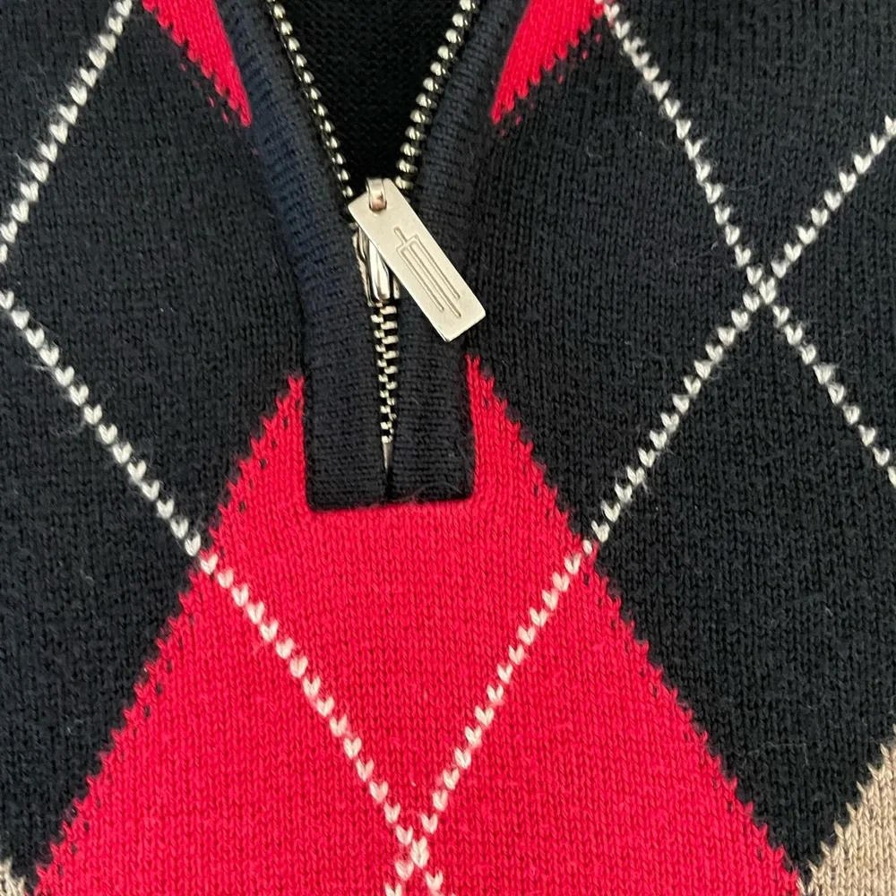 CARNOUSTIE Pima Cotton 1/4 Zip Sleeveless Argyle Golf Sweater Size‎ XL